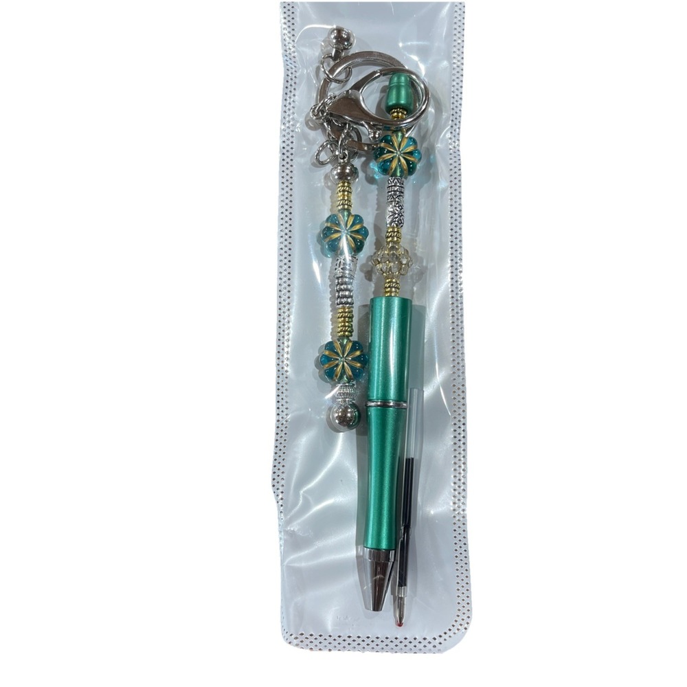 Decorated Multi Color Ink Pen + Refill &‎ Matching Key Chain Beaded Handmade NEW